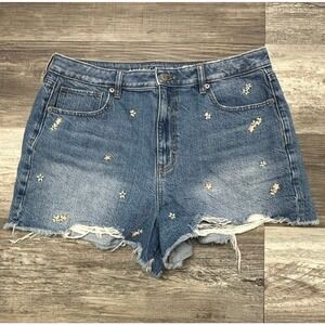 American Eagle Blue Womens 14 Floral Distressed Cut Off Mom Jean Shorts Jorts
